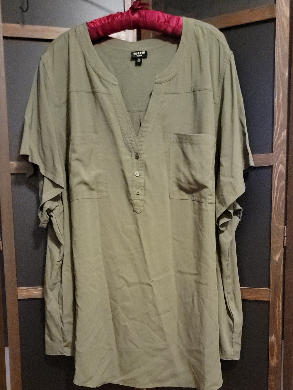 Torrid Olive Green Harper Top with Henley Detail